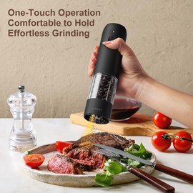 Ultrean Electric Salt and Pepper Grinder Sets, Rechargeable Automatic Salt Pepper Mill Grinder with 6 Adjustable Coarseness, LED Light, One-Hand Operation for Kitchen, Restaurant, BBQ (Black)