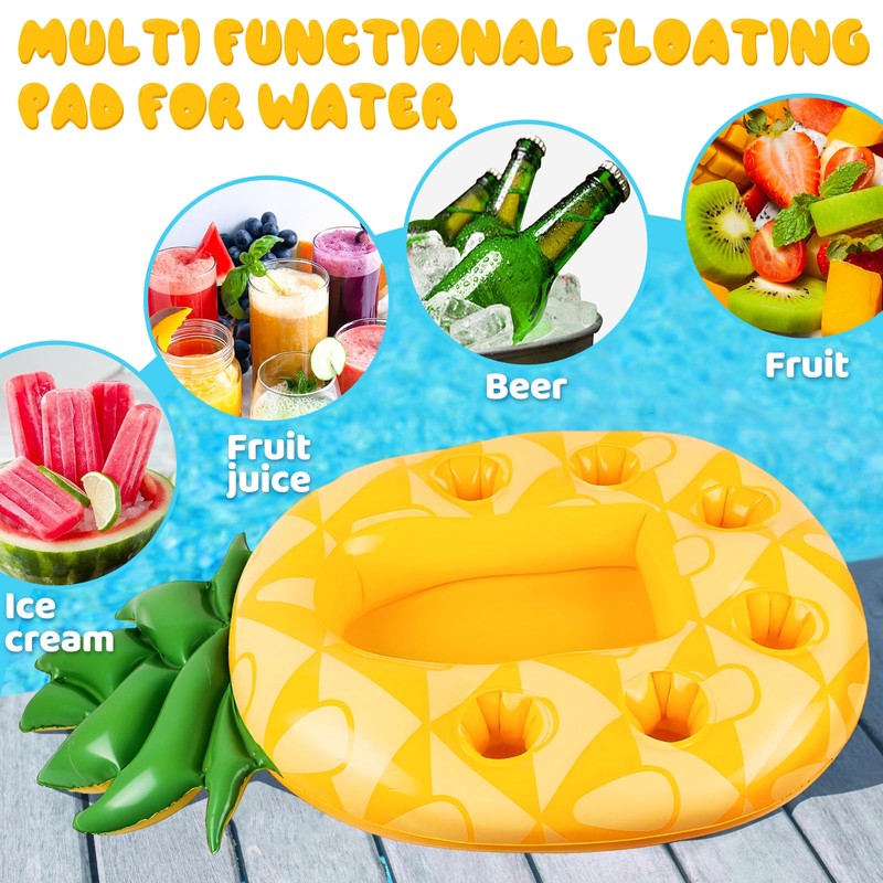 dellyy Pineapple Inflatable Drink Holder, Pool 2-in-1 Drinks and Snack