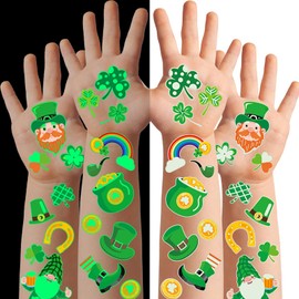 winthrop 140 Pcs Luminous St Patricks Day Temporary Tattoos for Kids, Glow In The Dark Safety Waterproof Tattoos, Best Choice for Irish Parade and Irish Party, Shamrocks Pot of Gold Flags (12 Sheets)