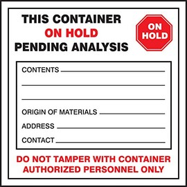 Accuform Signs MHZW26EVC Adhesive-Poly Vinyl Hazardous Waste Label, This Container ON Hold Pending Analysis...", 6" Length x 6" Width x 2.6 Mil Thickness, Red/Black/White (Pack of 100)