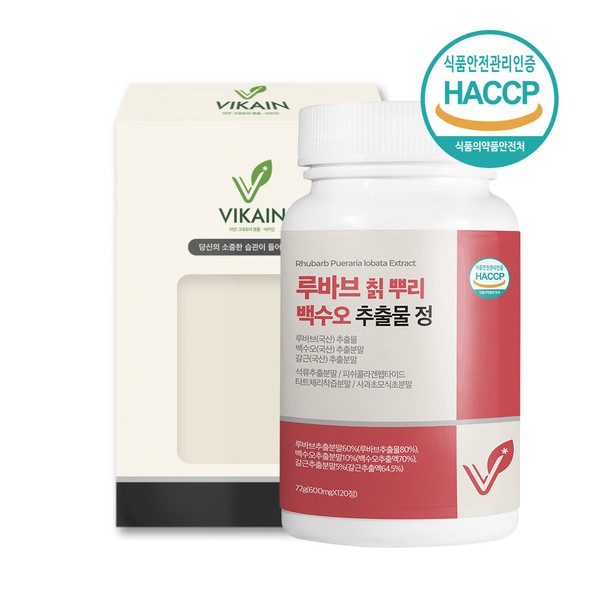 Vicaine rhubarb arrowroot root Baeksoo extract tablets 600mg 120 tablets twice a day 1 tablet once with water, 1 container / 비카인 루바브 칡 뿌리 백수오 추출물 정 600mg 120정 1일2회 1회1정 물과함께, 1통