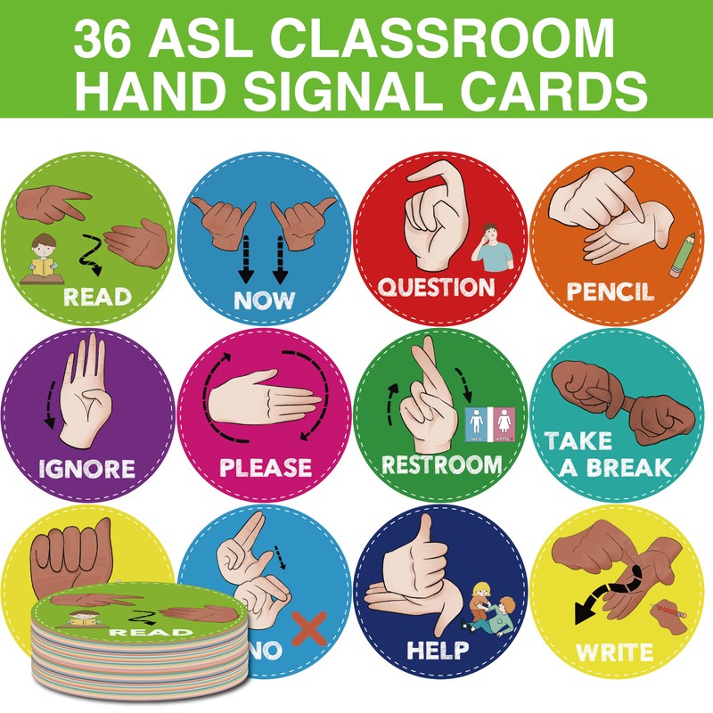 ASL Classroom Hand Signal Cards - 36 Classroom Hand Signal
