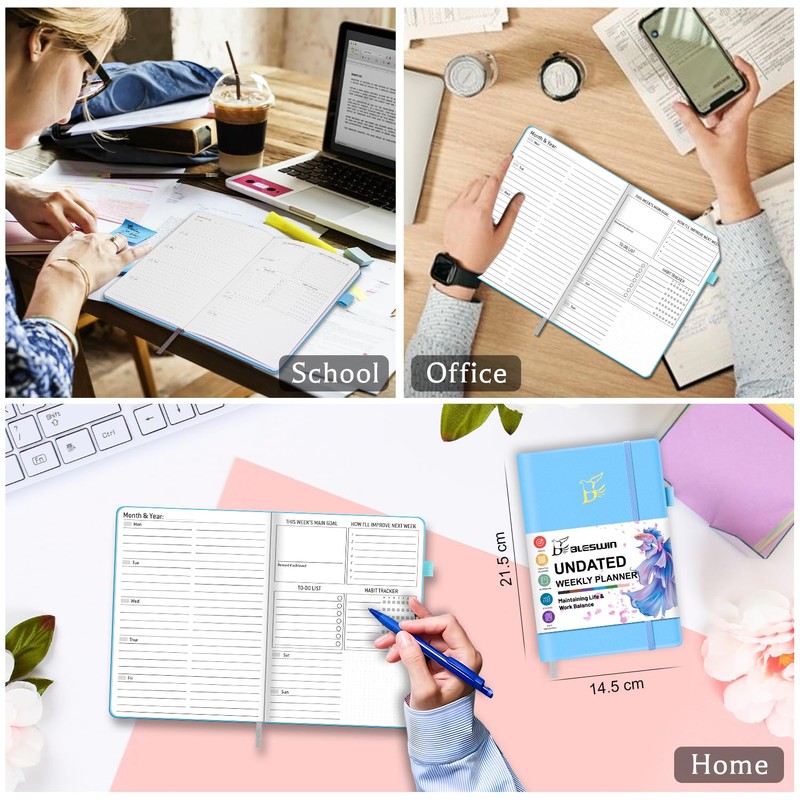 BLESWIN Undated Weekly Planner, A5 Size (5.7'' X 8.5'') Diary
