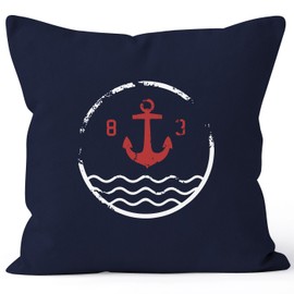 Autiga Cushion Cover Anchor Vintage Cushion Cover Decorative Cushion 40 x 40 cm Cotton Navy Jumper