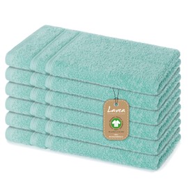 Lavea Set of 6 Guest Towels, Ice Green, 30 x 50 cm, Premium Terry Cloth Series Bali, GOTS Certified, 100% Organic Cotton