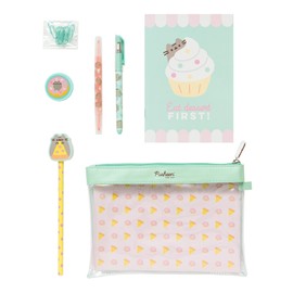 Grupo Erik Super Stationery Set Pusheen Foodie - Pens and Pencil with Eraser Topper - Large Pencil Case - Paper Clips - Sharpener - Notes, SSGP001