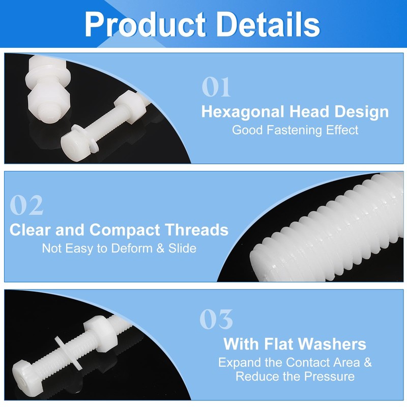 sourcing map 300 Pcs/100 Sets Nylon Hex Bolts, M4 x
