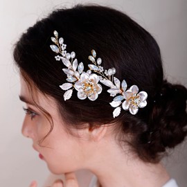 Bridal Champagne Flower Hair Clip Pearl for Bride Pearls Wedding Hair Accessories for Women