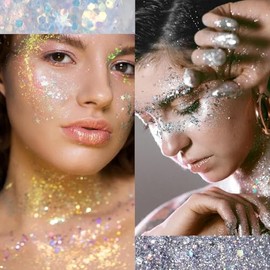 Purpurina para Cara, Brillo Corporal Cara Festival Glitter  Face Glitter Stick, Cabello, Maquillaje de Larga Duración con Lentejuelas de Sirena,...   