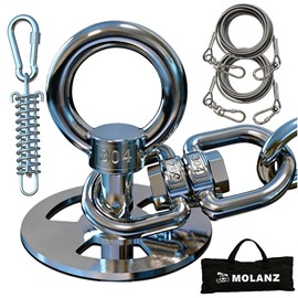 MOLANZ Dog Tie Out Stake with Shock Spring, Dual 20ft Cables, Heavy Duty 304 Stainless Steel Anchor, 2x360° No Tangle Swivel for Large Medium Small Dogs, Yard & Camping (Stake/2X20ft Cable/250lbs)