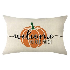 Ogiselestyle Welcome to Our Pumpkin Patch Throw Pillow Covers, 12 x 20 Inch Farmhouse Fall Autumn Thanksgiving Harvest Cushion Case for Sofa Couch