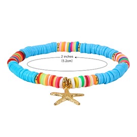 Ornaland 10 Pcs Heishi Surfer Bracelets Set Polymer Clay Heishi Beads Stretch Bracelets Bohemia Summer Beach Jewelry for Women (Blue Series)