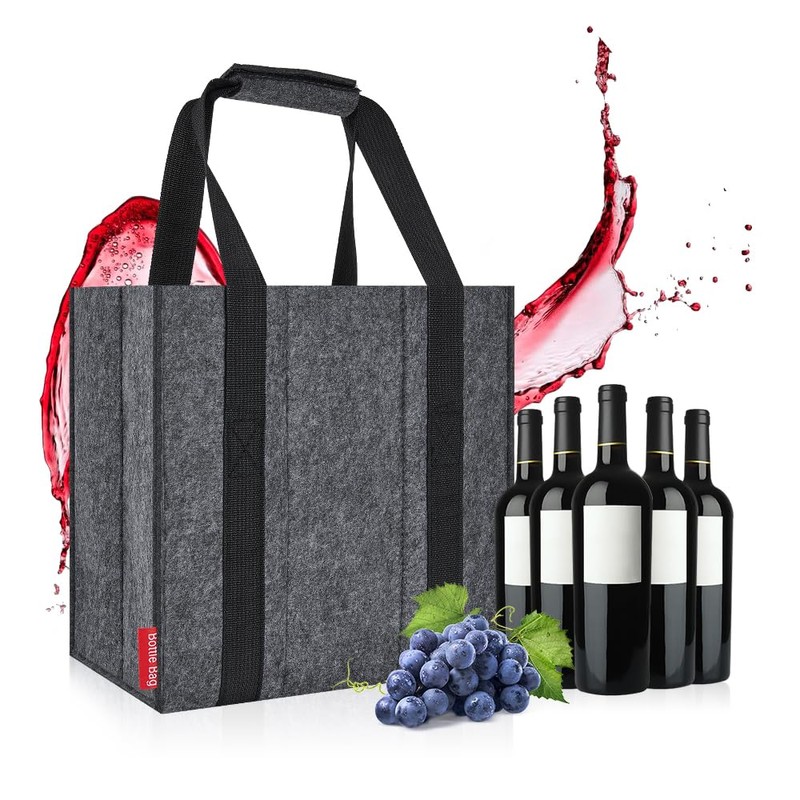 Eurhomewit Bottle Bag, gray, Bottle carrier bottle bag, felt bottle