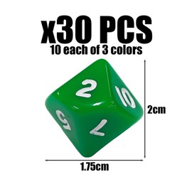 30 Pieces Of 10-Sided Dice, Colored Dice, Colored Cubes, Game Dice, Board Game Props (Red, Green, Blue).