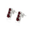 Sterling Silver Synthetic Ruby Round Graduating Three Stone Stud Earrings