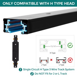 H Track Power Feedable I Connector - iCreating Black H Track Lighting Rails Straight Connectors, 3 Wire Track Lighting Fixtures Accessories for Single Circuit H Type LED Track Lighting Heads System