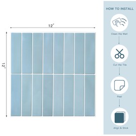 YOFUN 10-Sheet Blue Peel and Stick Backsplash Tiles, Self-Adhesive Waterproof Wall Stickers for Kitchen & Bathroom
