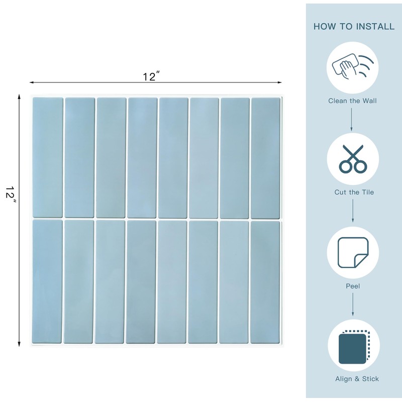 YOFUN 10-Sheet Blue Peel and Stick Backsplash Tiles, Self-Adhesive Waterproof