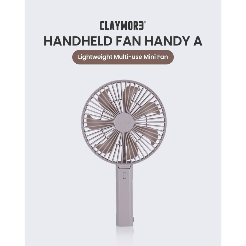 Claymore Handy A (Gray) Portable Handheld Fan - Rechargeable Foldable