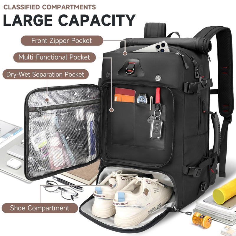 SWICKY Travel Backpack for Men, 50L Carry On Flight Approved