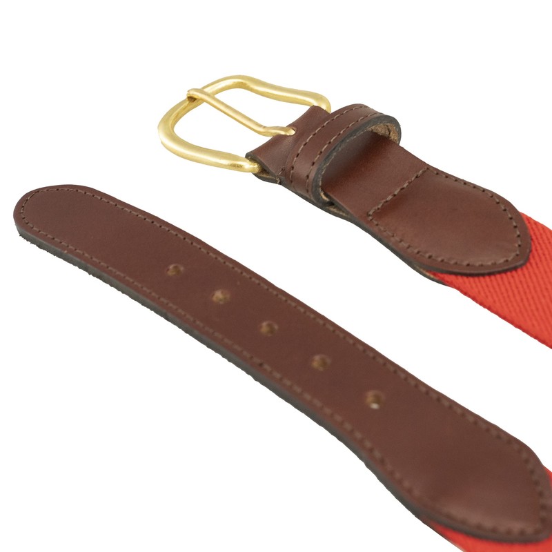 Thomas Bates Mens Elastic Surcingle Belt with Leather Tab (Red,