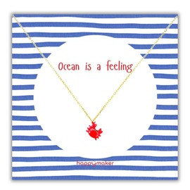 happymaker - Edelstahlkette Damen Gold, filigrane Halskette 18k vergoldet mit Krebs Anhänger, größenverstellbar, wasserfest, handgefertigt in Deutschland