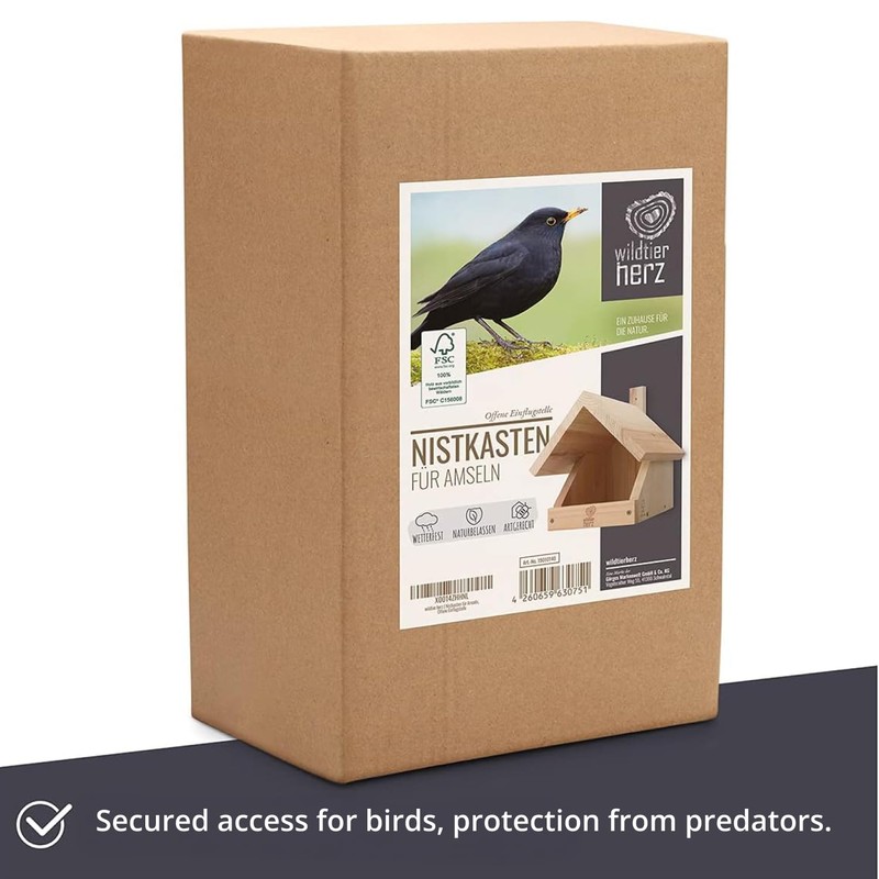 Solid Wood Blackbird Nesting Box - Weatherproof & Untreated, Wooden