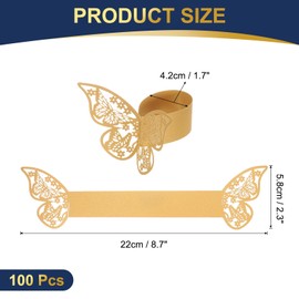 sourcing map 100Pcs Butterfly Paper Napkin Rings, 3D Laser Cut Cutout Paper Napkin Holder for Weddings Party Serviette Table Decoration Restaurant (Gold Tone)