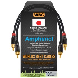 0.5 Meter RCA Cable Pair - Made with Mogami 2964 High-Definition Audio Interconnect Cable and Amphenol ACPL Black Chrome Body, Gold Plated RCA Connectors (2 cables for left and right channels)