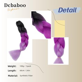 Dcbaboo Braids Extensions Synthetic Hair for Braiding 1 Piece Ombre Braiding Hair Kanekalon Hair for Braiding Hair Extensions Braids Afro Box Braids Braiding 100 g, Black & Purple & Light Purple
