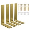 Gold Heavy Duty Shelf Brackets 6 x 4 Inch, Rustic Gold Iron L Shelf Bracket, Industrial Modern Metal Floating Shelf with Hardware for DIY Open Shelving, 4 Pack