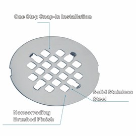 Chrome Plated Snap-in Shower Drain Cover Replacement, Welsan Stainless Steel 4-1/4" OD Round Shower Strainer Grid Easy to Install
