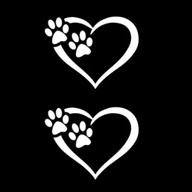 2PCS Dog Paw Print and Heart-Shaped Car Stickers,4.72"x3.54"- Suitable for Decorating Vehicles, Motorcycles, Car Windows, Trucks, and Bumpers |#AZ172 (White)