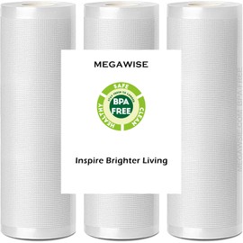 MegaWise 3 Rolls of Vacuum Sealer Machine Bags, 8 inch wide and 21.6 Feet Long for Megawise & other brand vacuum sealers Perfect for Meal Prep and Sous Vide Cooking