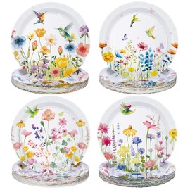 Fourluoo 96 Pcs Spring Wildflower Paper Plates Disposable 7 Inch Floral Dinner Plates for Spring Summer Tea Party Birthday Party Decoration Supplies(Wildflower)