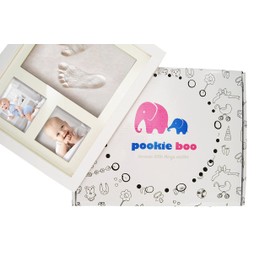 Baby Handprint and Footprint Kit - with Real Wood Picture Frame, Acrylic Glass and Placeholder for 2 Baby Photos - Perfect for Newborn Babies, Mothers and Fathers