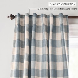 Elrene Home Fashions Farmhouse Living Grainger Buffalo-Check Blackout Window Curtain, Living Room and Bedroom Drape with Rod Pocket Tabs, 52" x 95", Chambray, 1 Panel