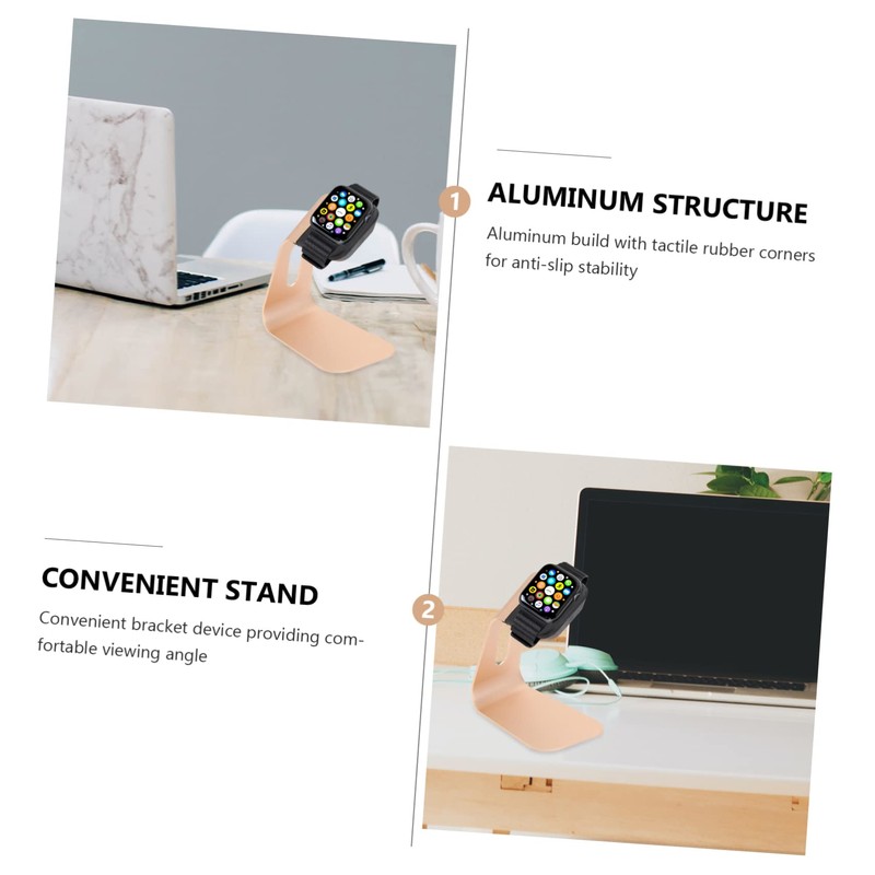 jojofuny 2pcs Aluminium Alloy Watch Charging Stand Holder Gold Convenient