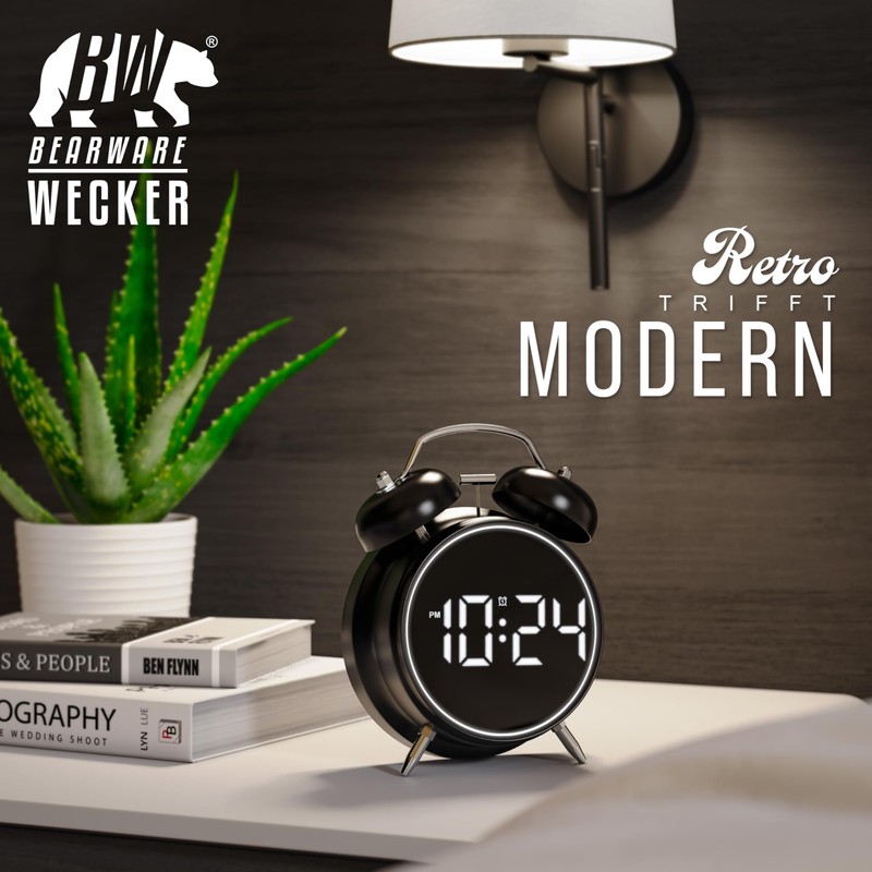CSL - Wecker digital - Retro Design – lauter Glockenalarm