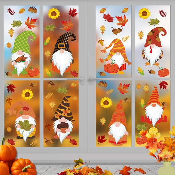 8 Sheets Thanksgiving Window Stickers, Autumn Leaves Window Stickers Thanksgiving