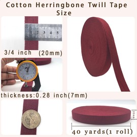 40 Yards Herringbone Twill Tape for Sewing,Pet Collar,Gift Wrapping Home Deco -3/4 inch Wine Red Cotton Webbing Straps-Natural Bias Binding Tape for Handles, Crafting & DIY Projects