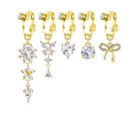 Button Piercing for Women Clip on Belly Button Rings Gold Plated Clear Round Heart Cubic Zirconia Butterfly Flower Bow Fake Belly Piercing Fake Belly Ring