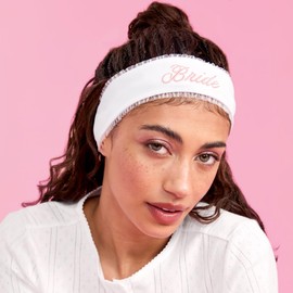 xo, Fetti Ruffle Bride Elastic Headband | Bachelorette Party Gift, Bridal Shower Hair Accessory, Bride Makeup Head Wrap, GRWM Spa Decor