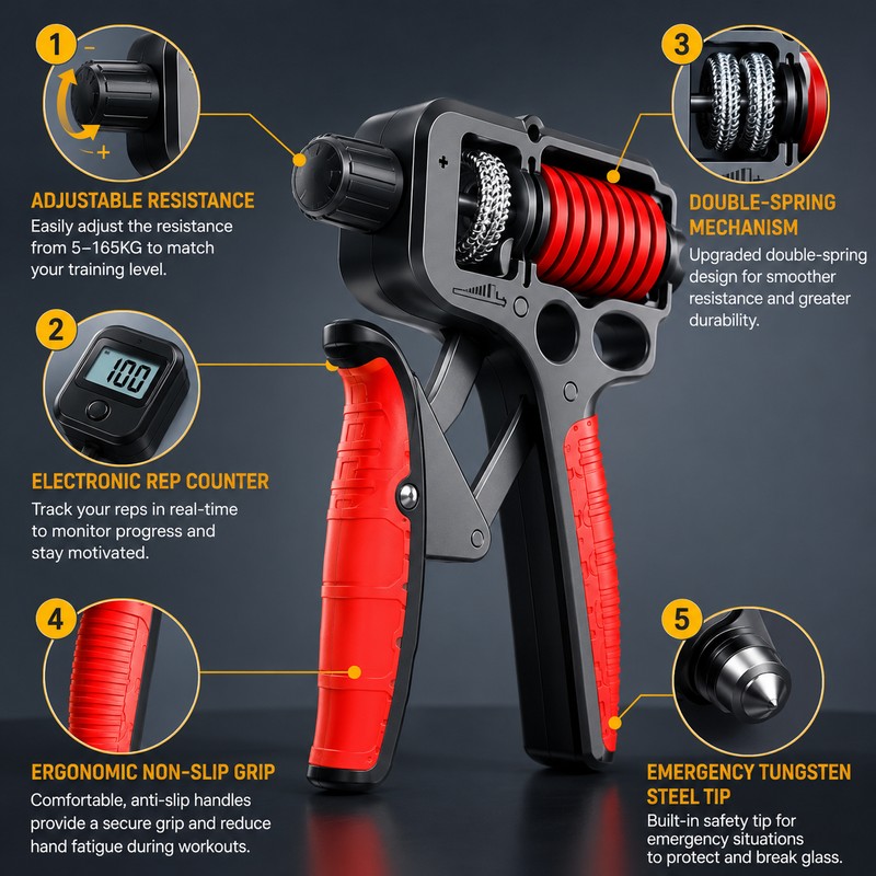 Adjustable Hand Grip Strengthener for Forearm Training – 5–165kg Steel