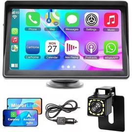 Stynxro Display Audio 7" Wireless Carplay & Android Auto Wireless 12 LED with Rear Camera Portable Car Audio Touch Screen, Bluetooth Hands-Free Calling/Music