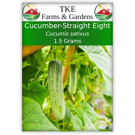 TKE Farms & Gardens - Cucumber Seeds for Planting, Straight Eight, 1.5 Grams, 55 Heirloom Seeds, Non-GMO, Packet Includes Instructions for Growing, Cucumis sativus, Qty 1