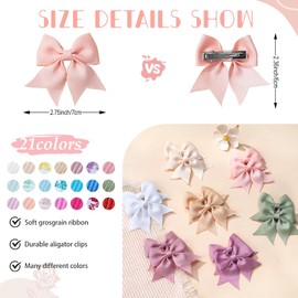 42pcs 2.75 Inches Boutique Hair Bows Clips for Baby Girls, BBGifts Grosgrain Ribbon Toddler Bows Hair Clip 21 Colors in Pairs Kids Toddler Hair Accessories