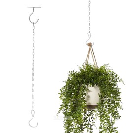 MY MIRONEY White Ceiling Hooks for Hanging Plants, Metal Wall Mount Ceiling Hooks with Hanging Chains for Hanging Lanterns, Wind Chimes, Bird Feeders, Planters, Indoor and Outdoor