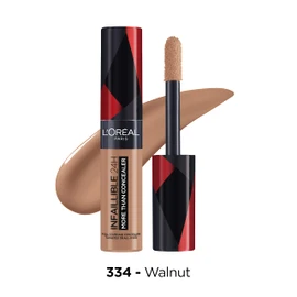 L'Oréal Paris Concealer for covering and refreshing, for an opaque finish and up to 16 hours of hold, Infaillible More Than Concealer, Colour: 334 Walnut, 11ml.