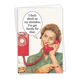 NobleWorks - 1 Funny Retro Birthday Greeting Card - Women's Birthday Celebration Humor, Vintage Notecard - Don't Dwell on Mistakes C4864BDG